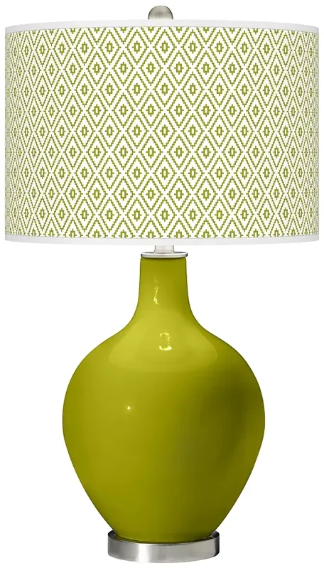 Color Plus Ovo 28 1/2" Diamonds Pattern Olive Green Table Lamp