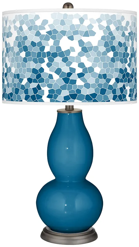 Mykonos Blue Mosaic Giclee Double Gourd Table Lamp