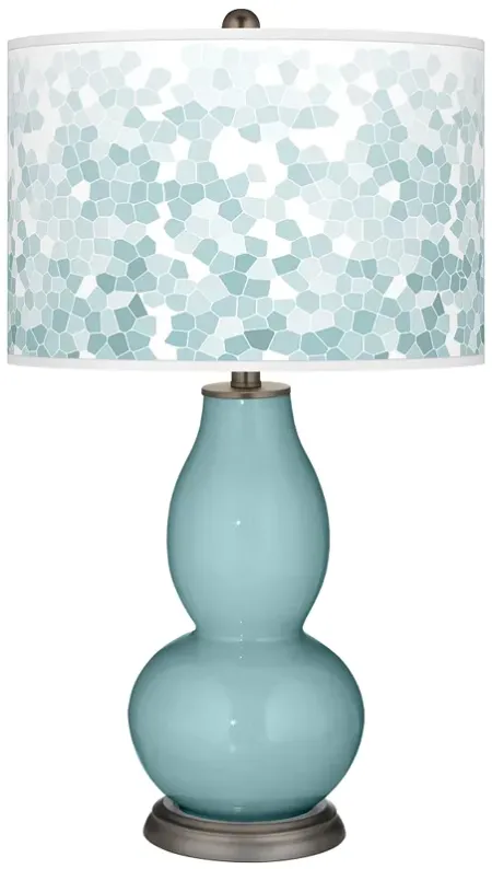 Raindrop Blue with Mosaic Giclee Shade Double Gourd Table Lamp