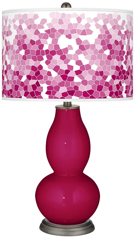 French Burgundy Mosaic Giclee Double Gourd Table Lamp