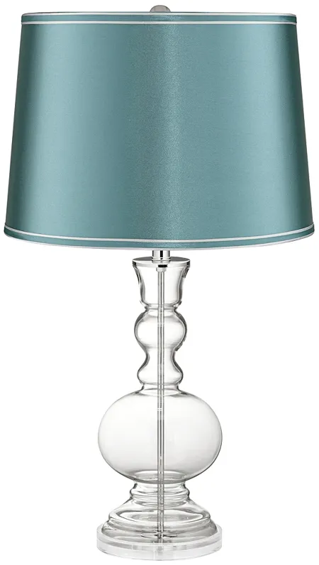 Clear Glass Fillable Teal Satin Shade Apothecary Table Lamp