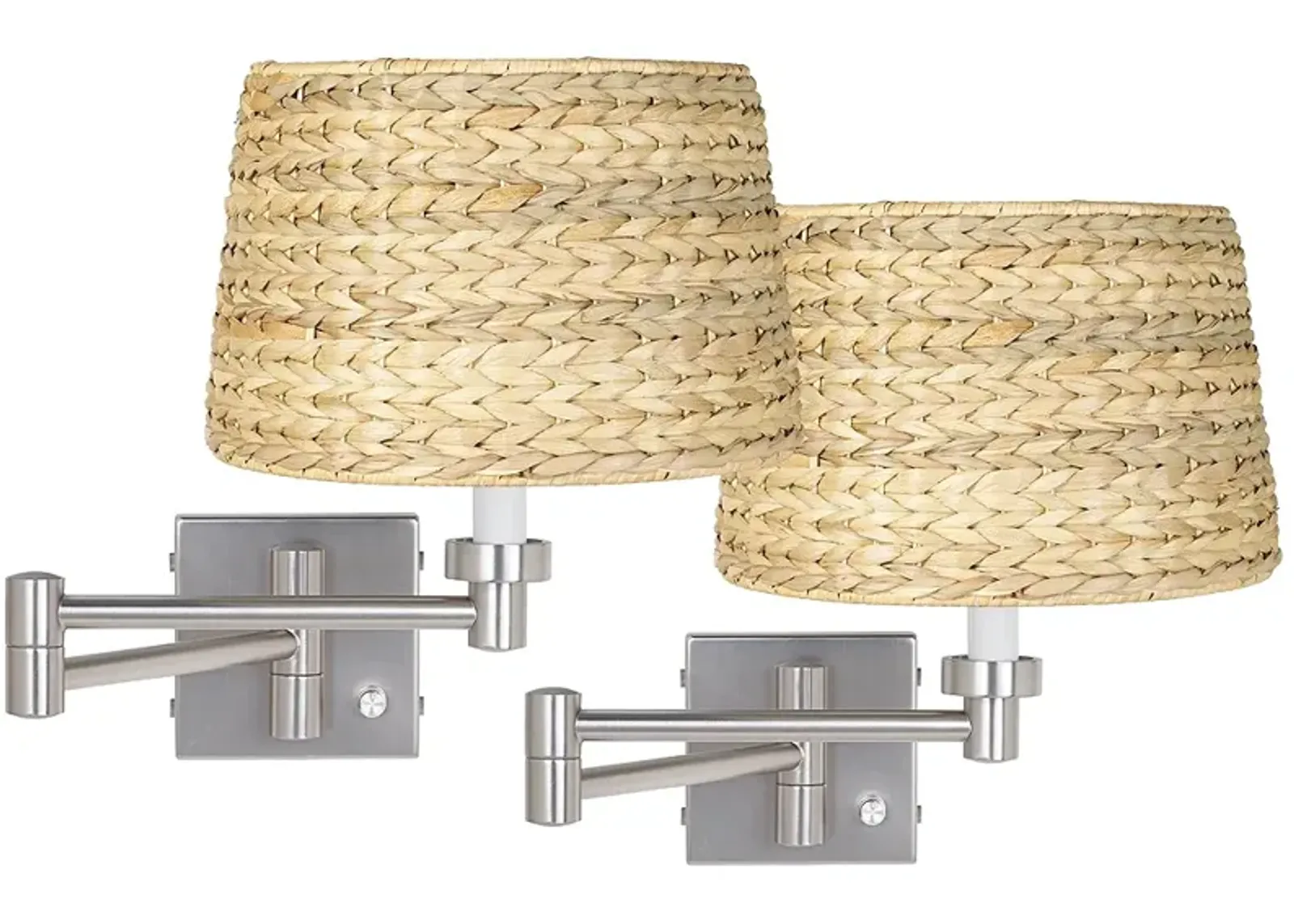 Possini Euro Brushed Nickel and Woven Shade Swing Arm Wall Lamps Set of 2