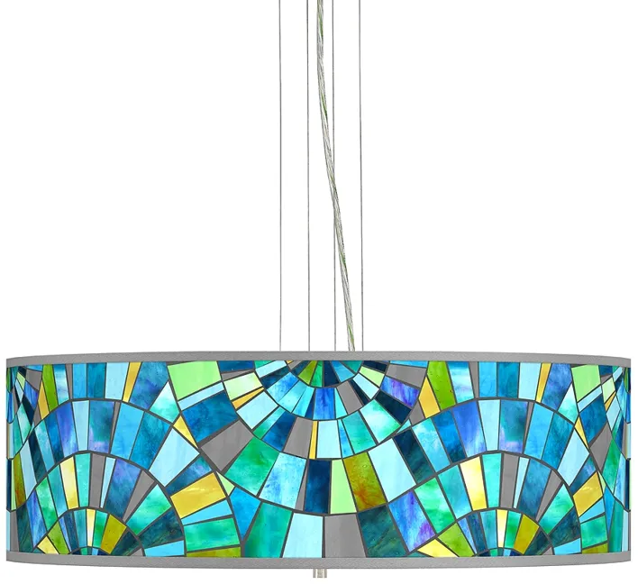 Giclee Gallery 24" Blue Lagos Mosaic 4-Light Modern Pendant Chandelier