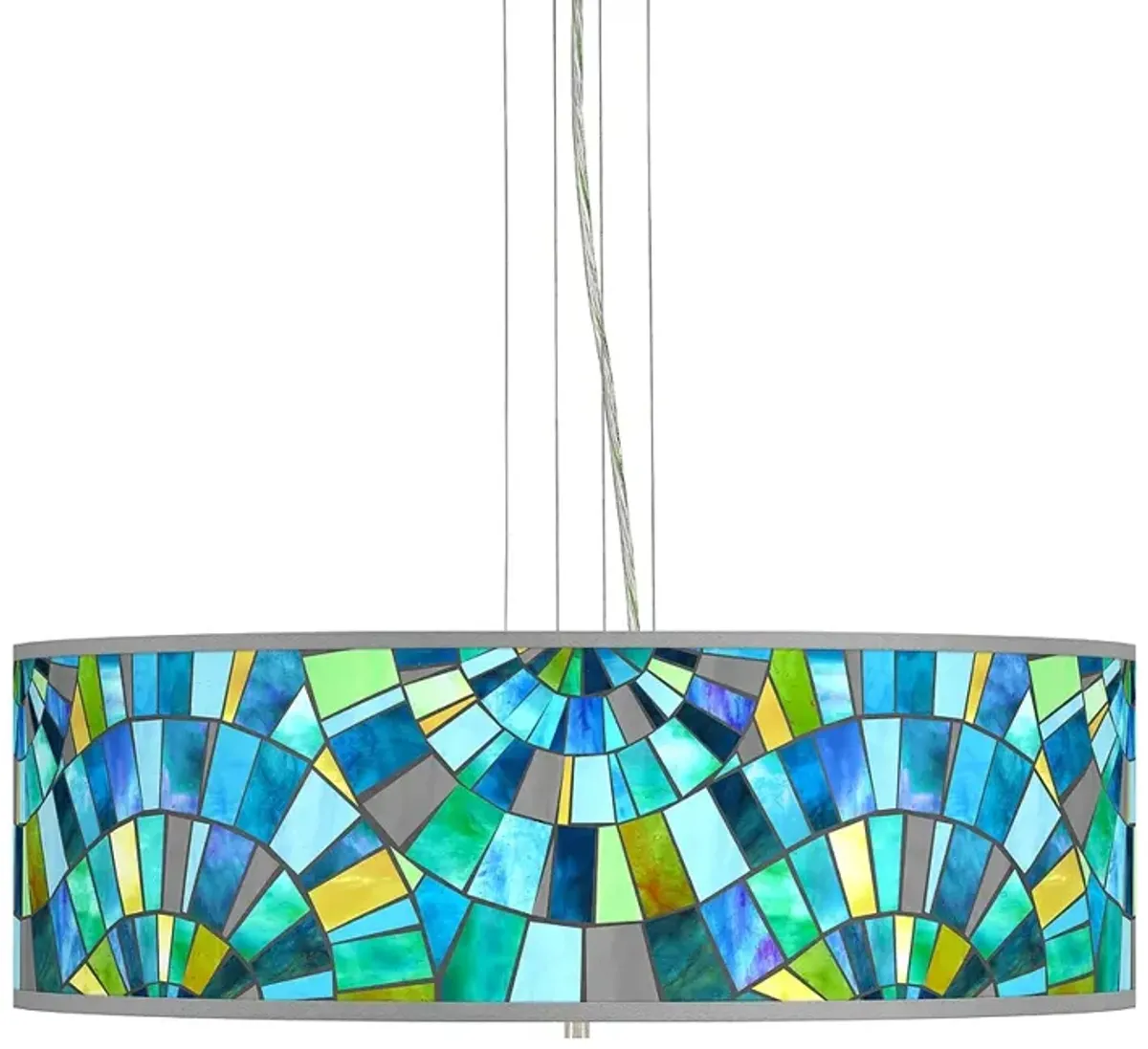 Giclee Gallery 24" Blue Lagos Mosaic 4-Light Modern Pendant Chandelier