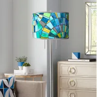 Lagos Mosaic Pattern Giclee Shade Brushed Nickel Garth Modern Floor Lamp