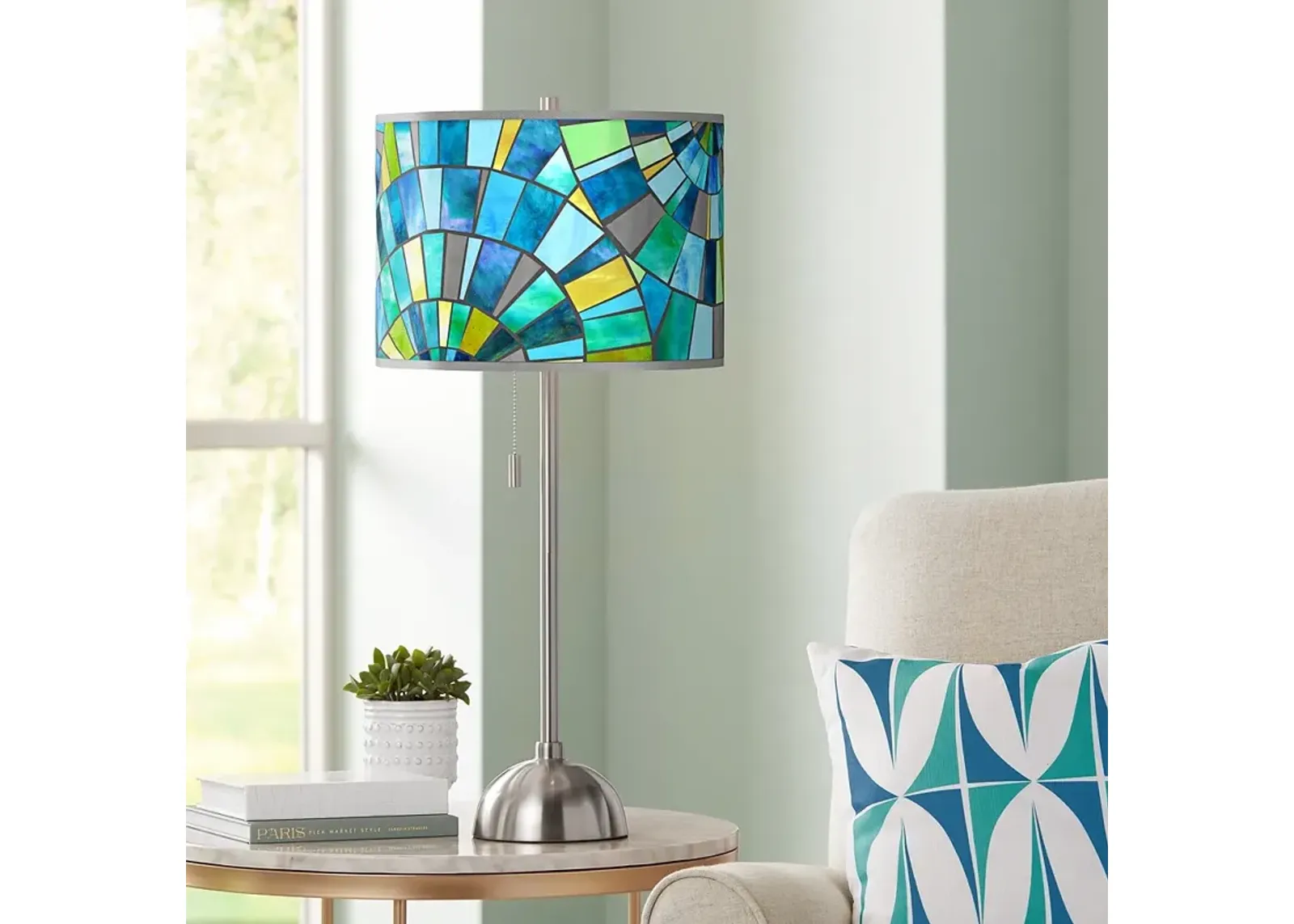 Lagos Mosaic Metallic Giclee Brushed Nickel Table Lamp