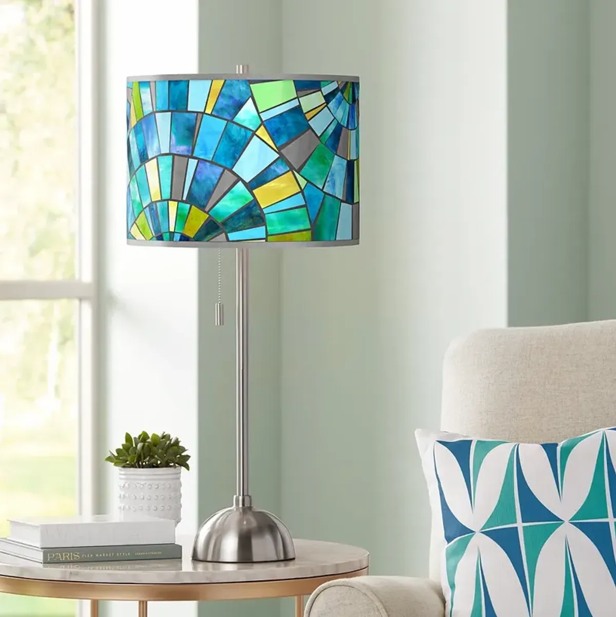 Giclee Glow 28" Lagos Mosaic Metallic Giclee Brushed Nickel Table Lamp
