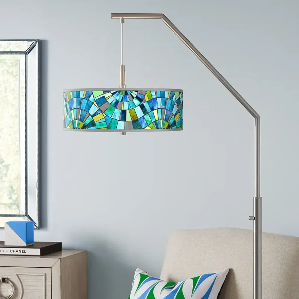 Lagos Mosaic Designer Lamp Shade with Modern Arc Floor Lamp