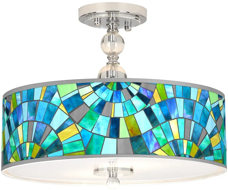 Lagos Mosaic Giclee 16" Wide Semi-Flush Ceiling Light