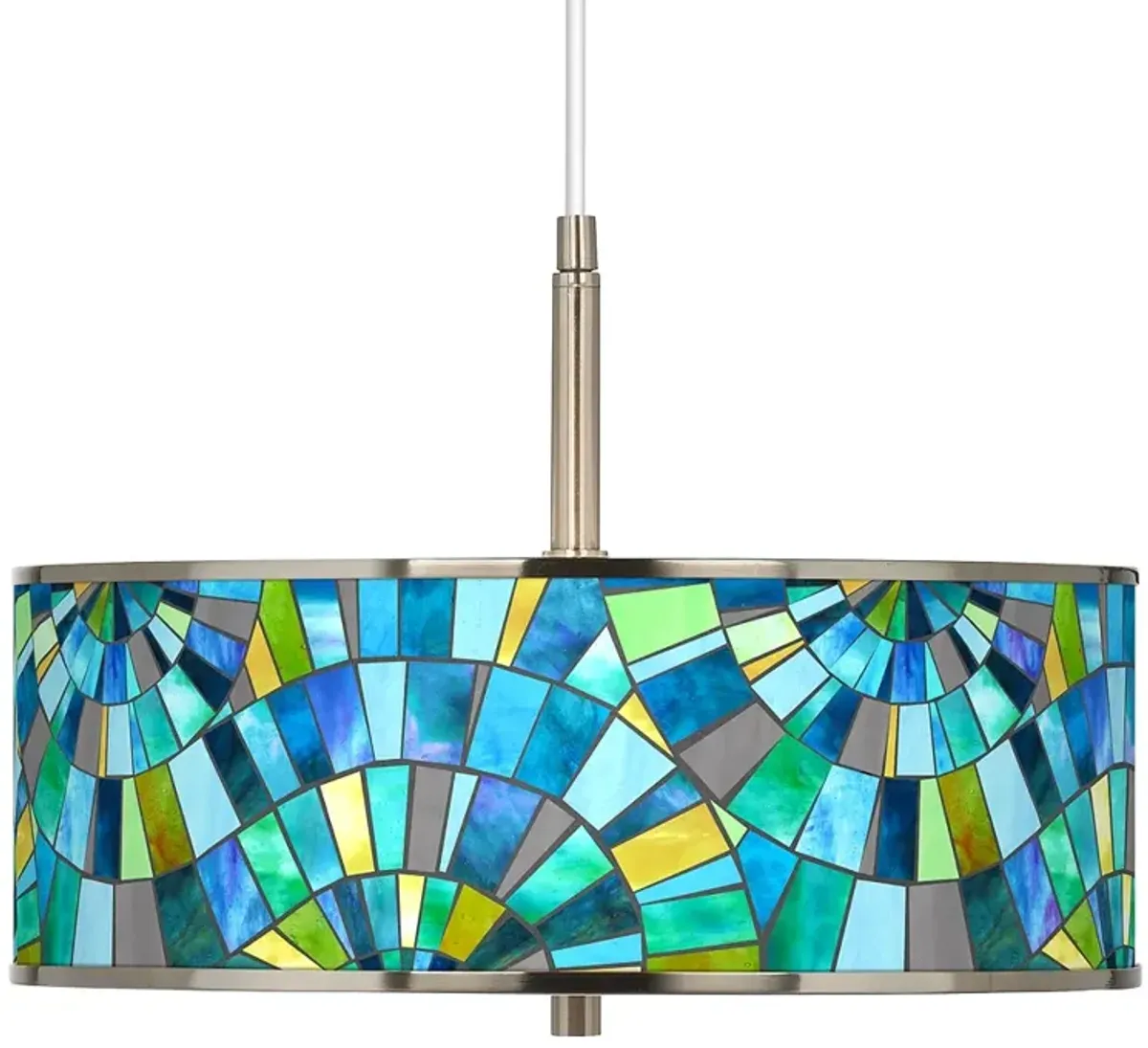 Giclee Glow 16" Wide Lagos Mosaic Pattern Shade Drum Pendant Light