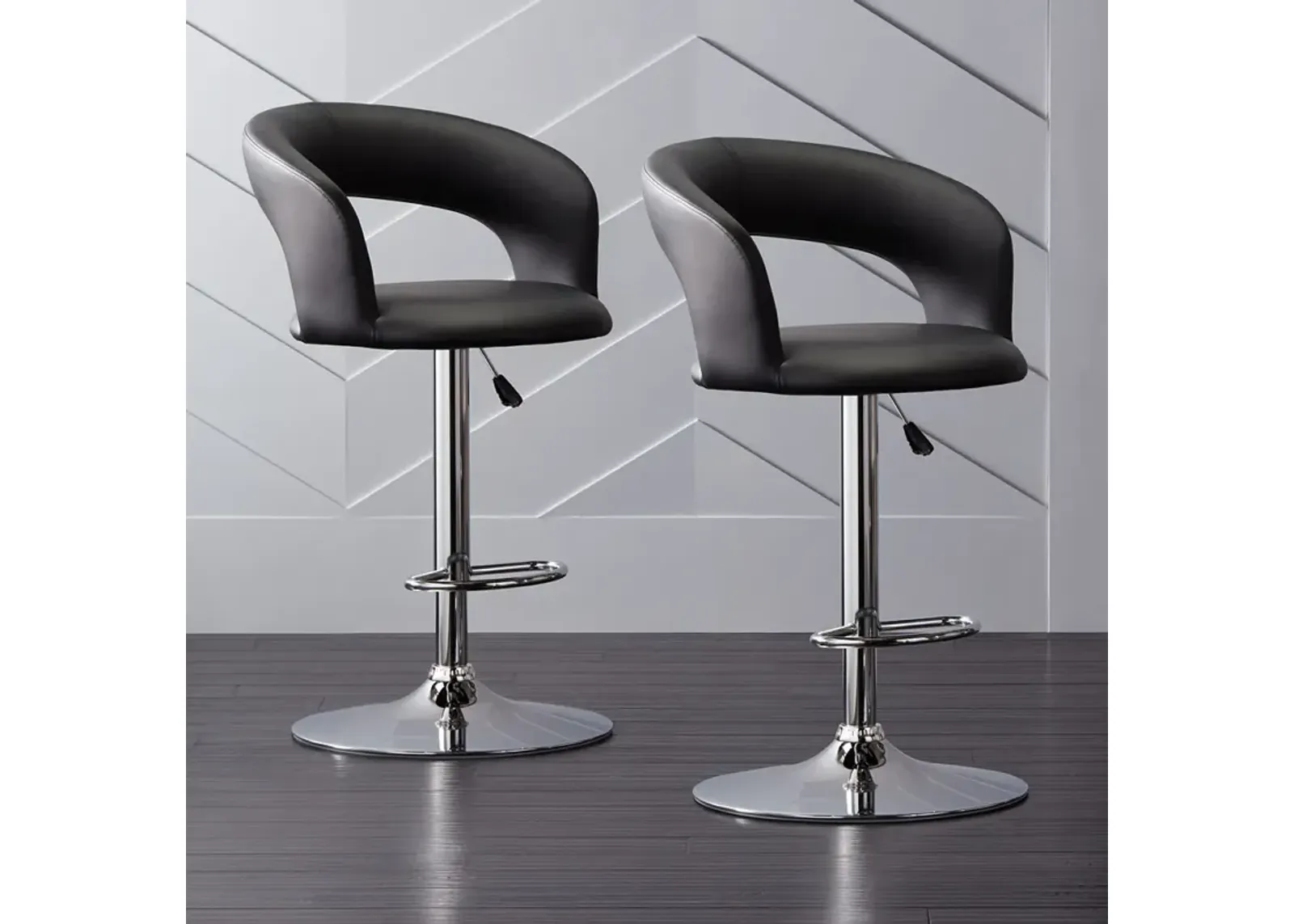 Groove Black Faux Leather Swivel Bar Stools Set of 2