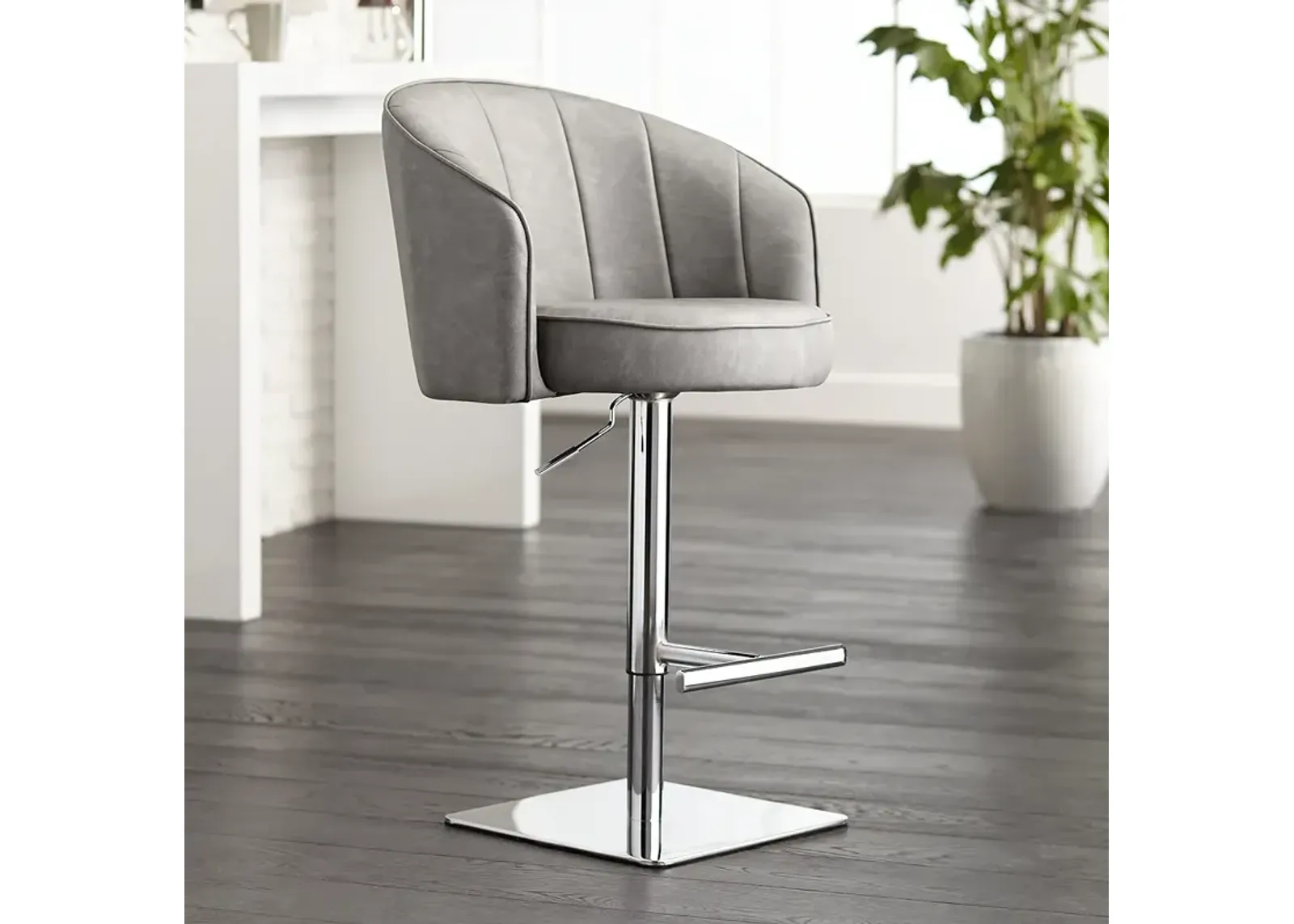 Chase Gray Faux Leather Swivel Adjustable Bar Stool