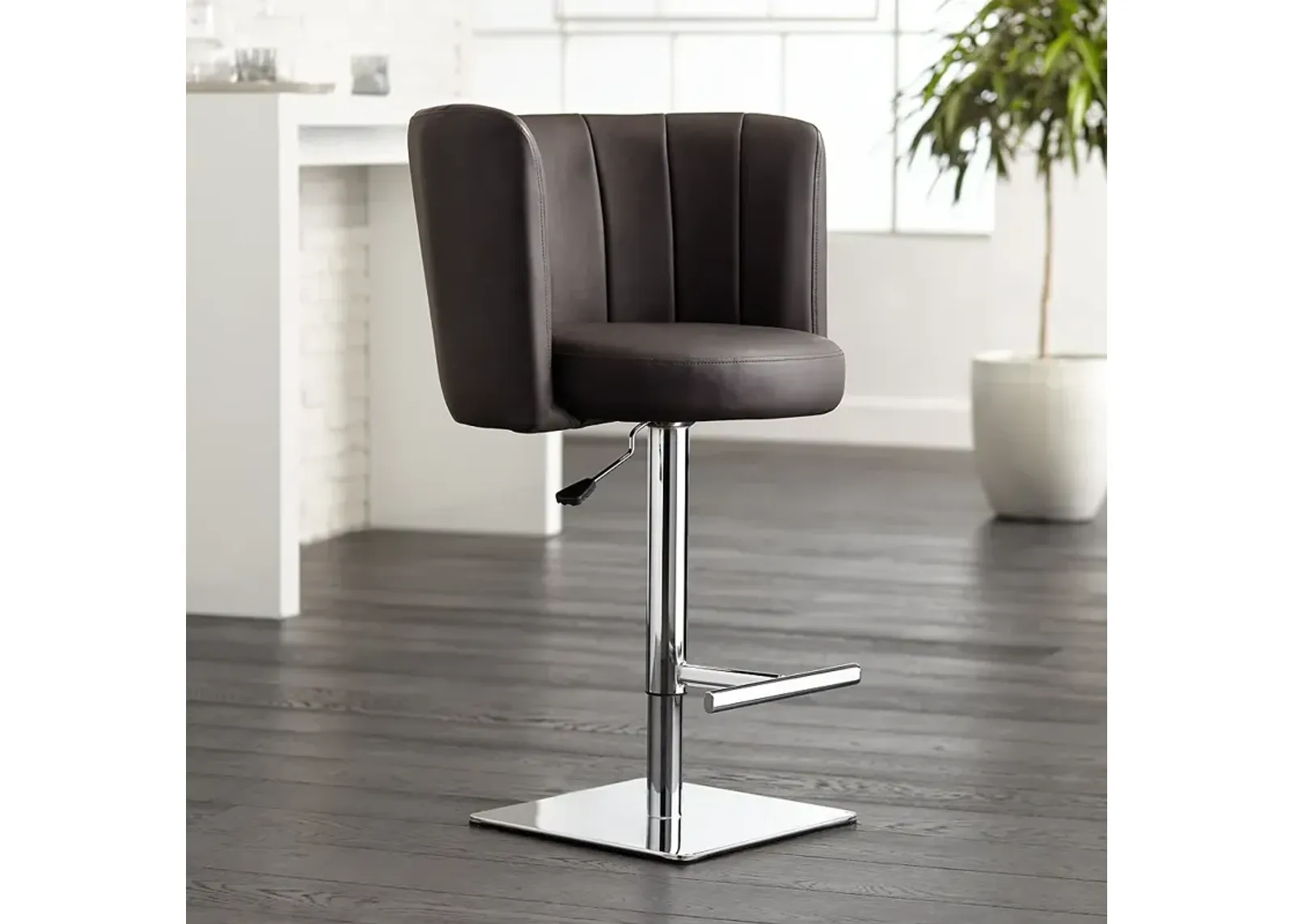 Triton Brown Faux Leather Swivel Adjustable Bar Stool