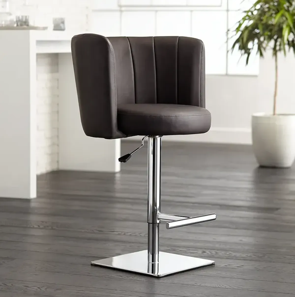 Triton Brown Faux Leather Swivel Adjustable Bar Stool