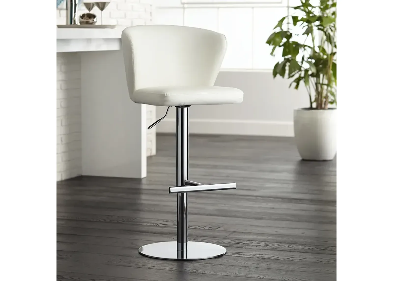 Studio 55D Cassidy White Faux Leather Adjustable Swivel Bar Stool