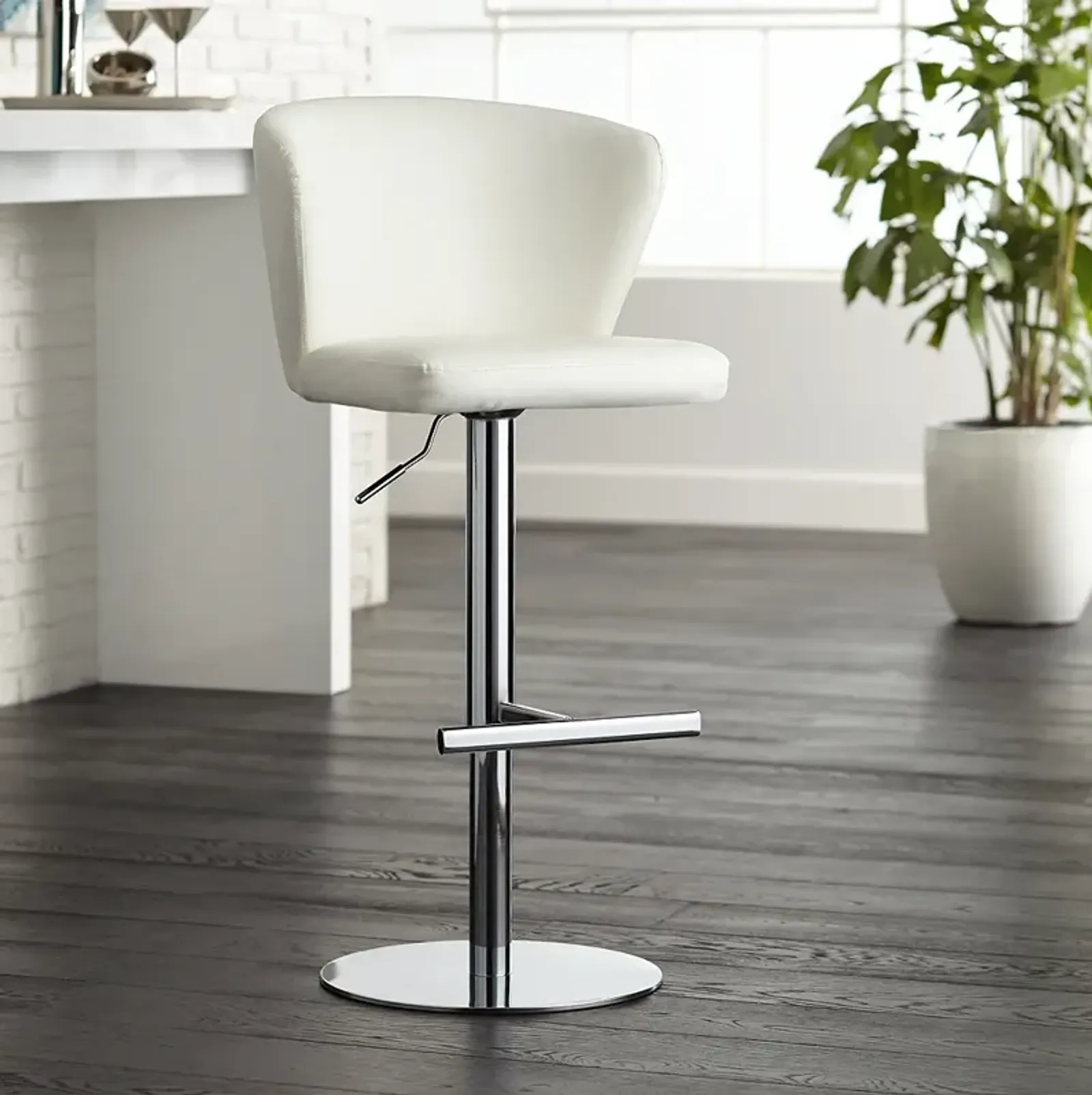 Studio 55D Cassidy White Faux Leather Adjustable Swivel Bar Stool