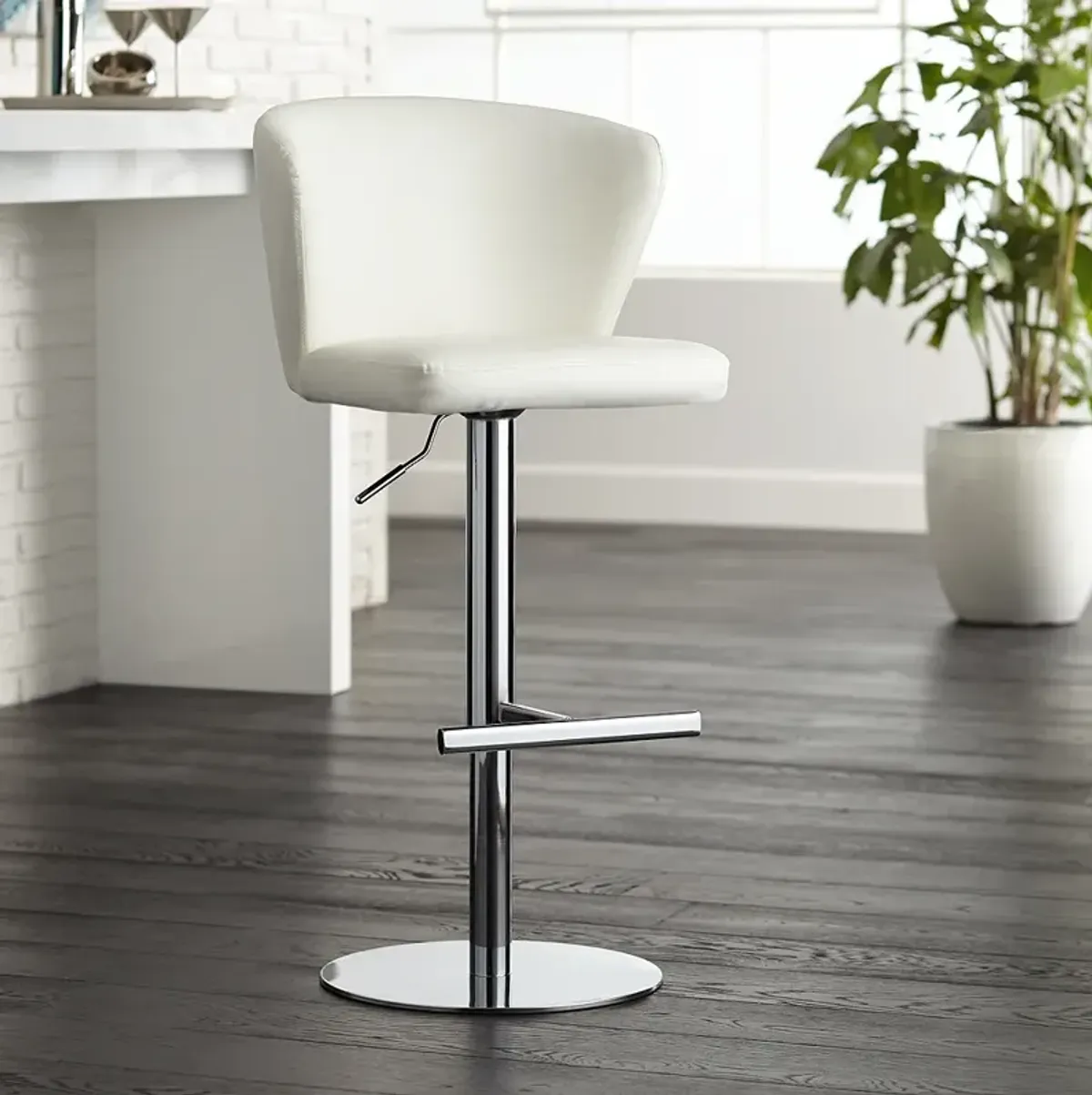 Cassidy White Faux Leather Adjustable Swivel Bar Stool