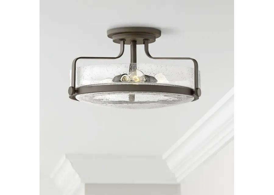 Hinkley Harper 18" Wide Bronze and Seeded Glass Ceiling Light