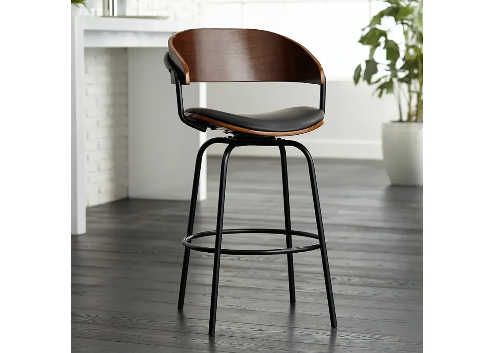 Larsen 26" High Black and Walnut Swivel Counter Stool