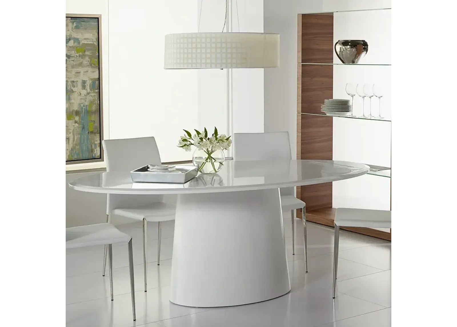 Deodat 78 1/2"W Matte White Lacquered Wood Oval Dining Table