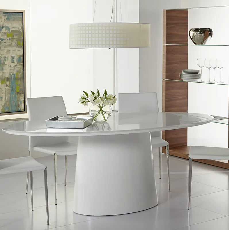Deodat 78 1/2"W Matte White Lacquered Wood Oval Dining Table