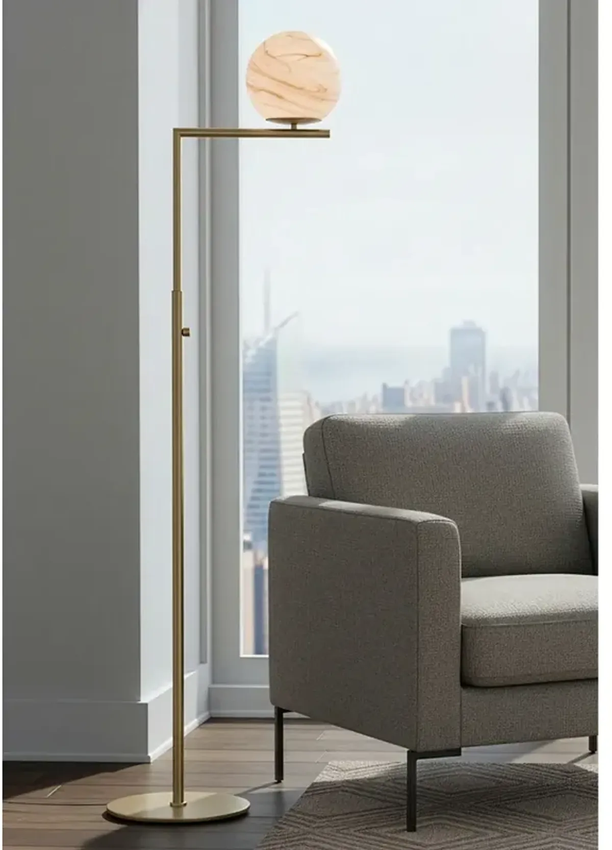 Possini Euro Jupiter 62 1/2" High Soft Brass and Glass Floor Lamp