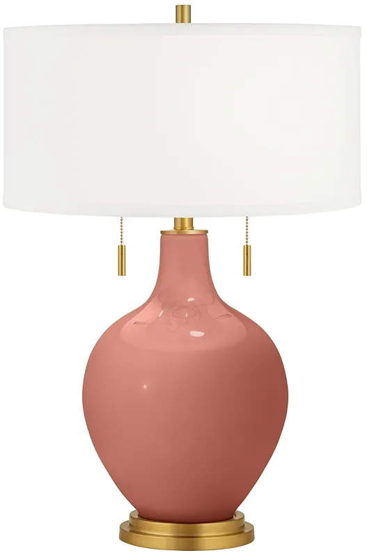 Color Plus Toby Brass 28" Modern Glass Rojo Dust Red Table Lamp
