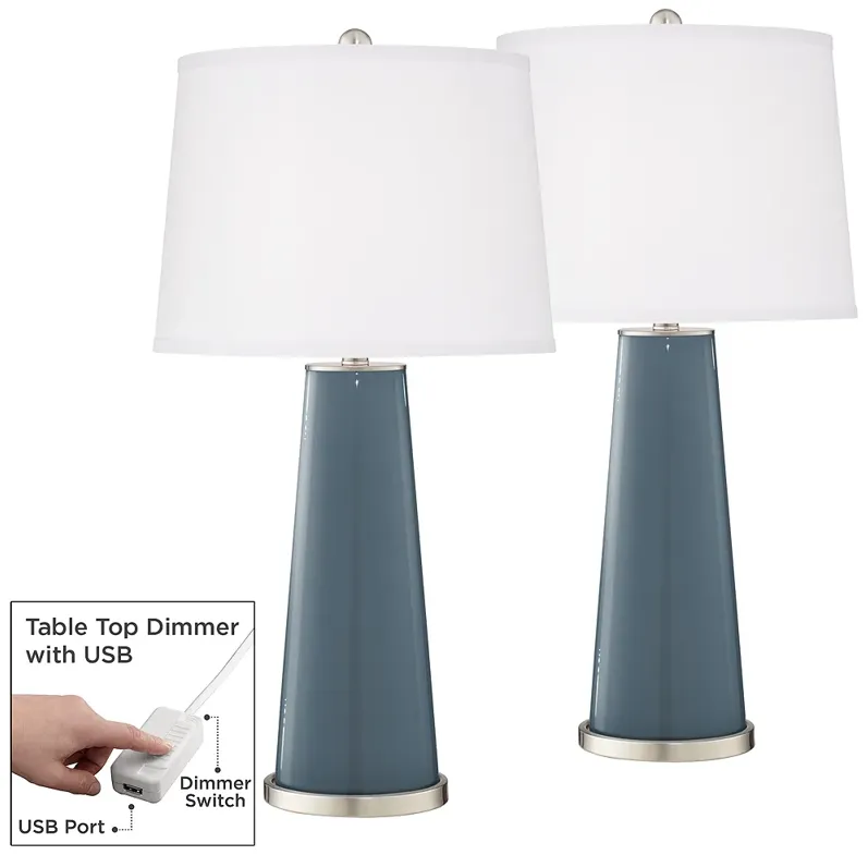 Color Plus Leo 29 1/2" Smoky Blue Lamps Set of 2 with USB Dimmers