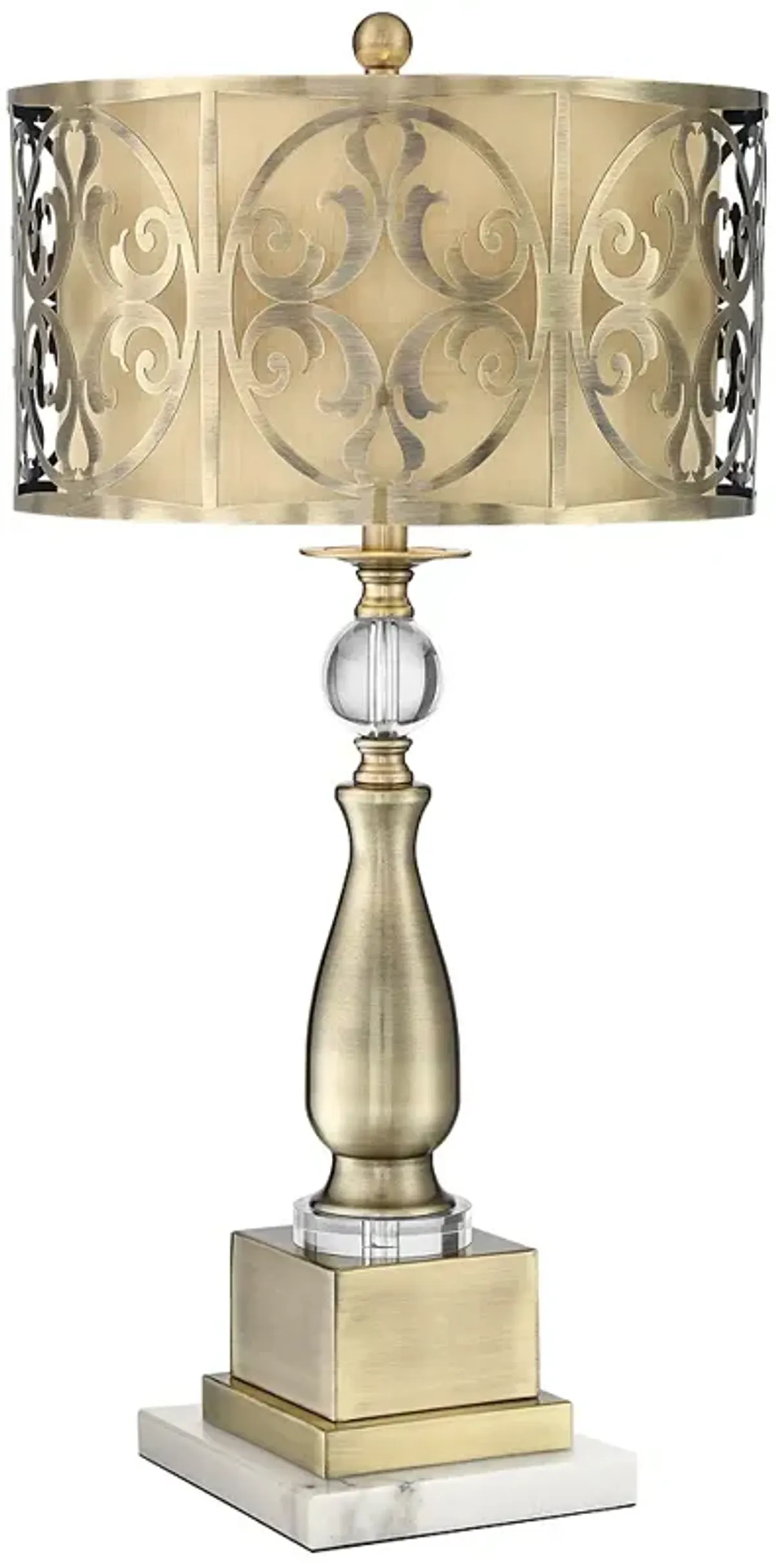 Possini Euro Doris Brass Metal Table Lamp with Square White Marble Riser