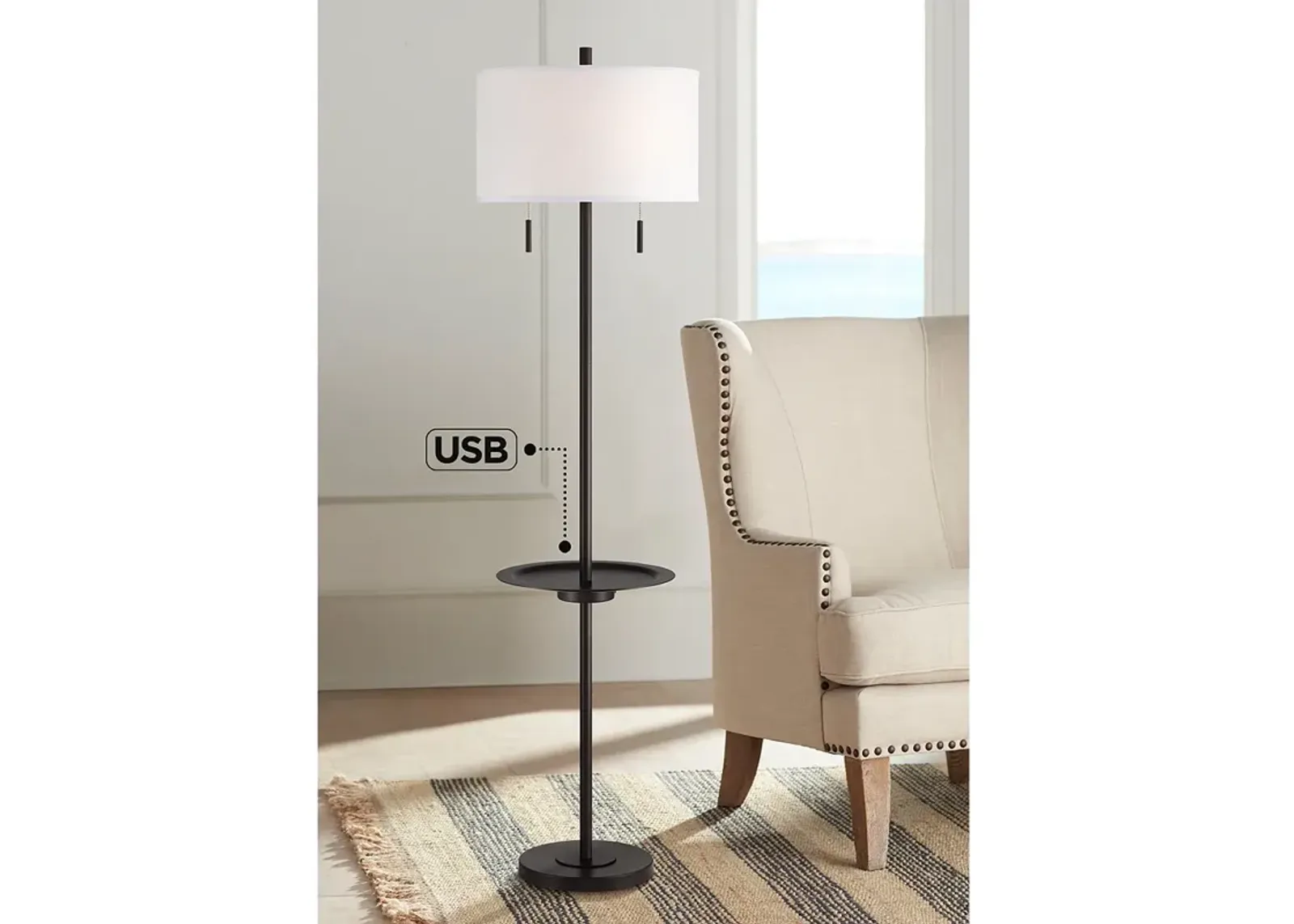 Possini Euro Valet 66 1/2" Bronze Tray Table USB Floor Lamp