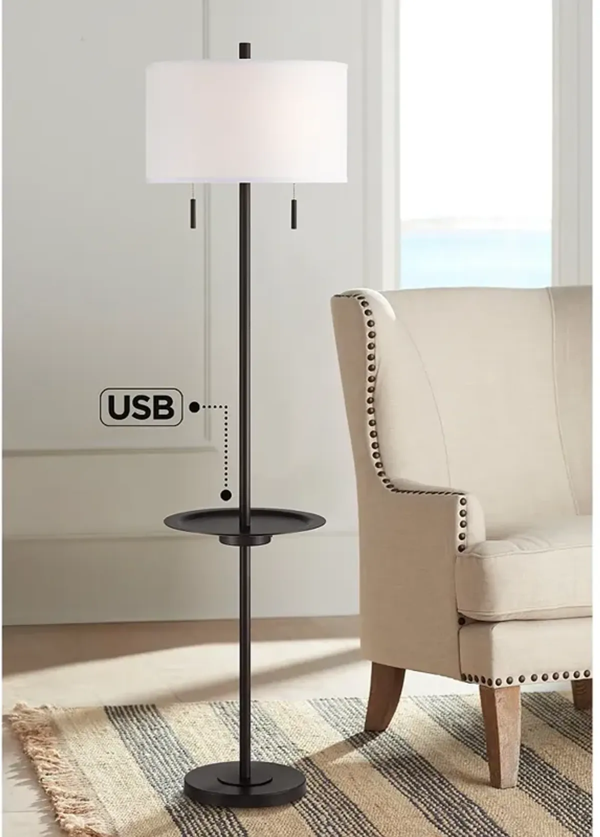 Possini Euro Valet 66 1/2" Bronze Tray Table USB Floor Lamp