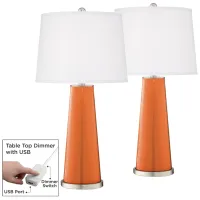 Celosia Orange Leo Table Lamp Set of 2 with Dimmers