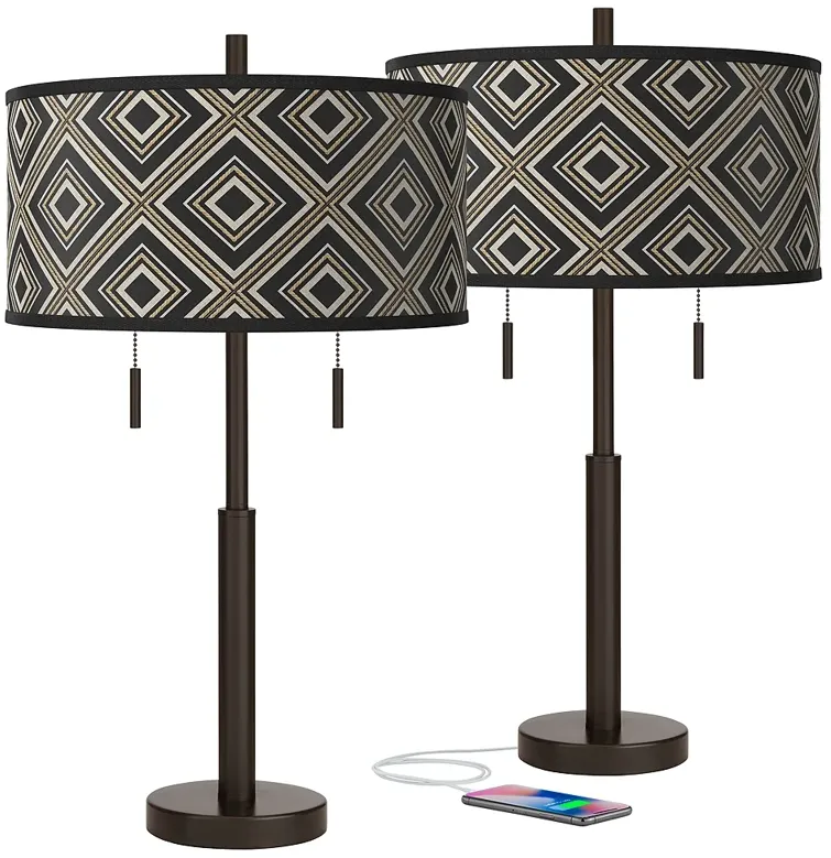 Giclee Glow Robbie 25 1/2" Rhythm Shade USB Table Lamps Set of 2