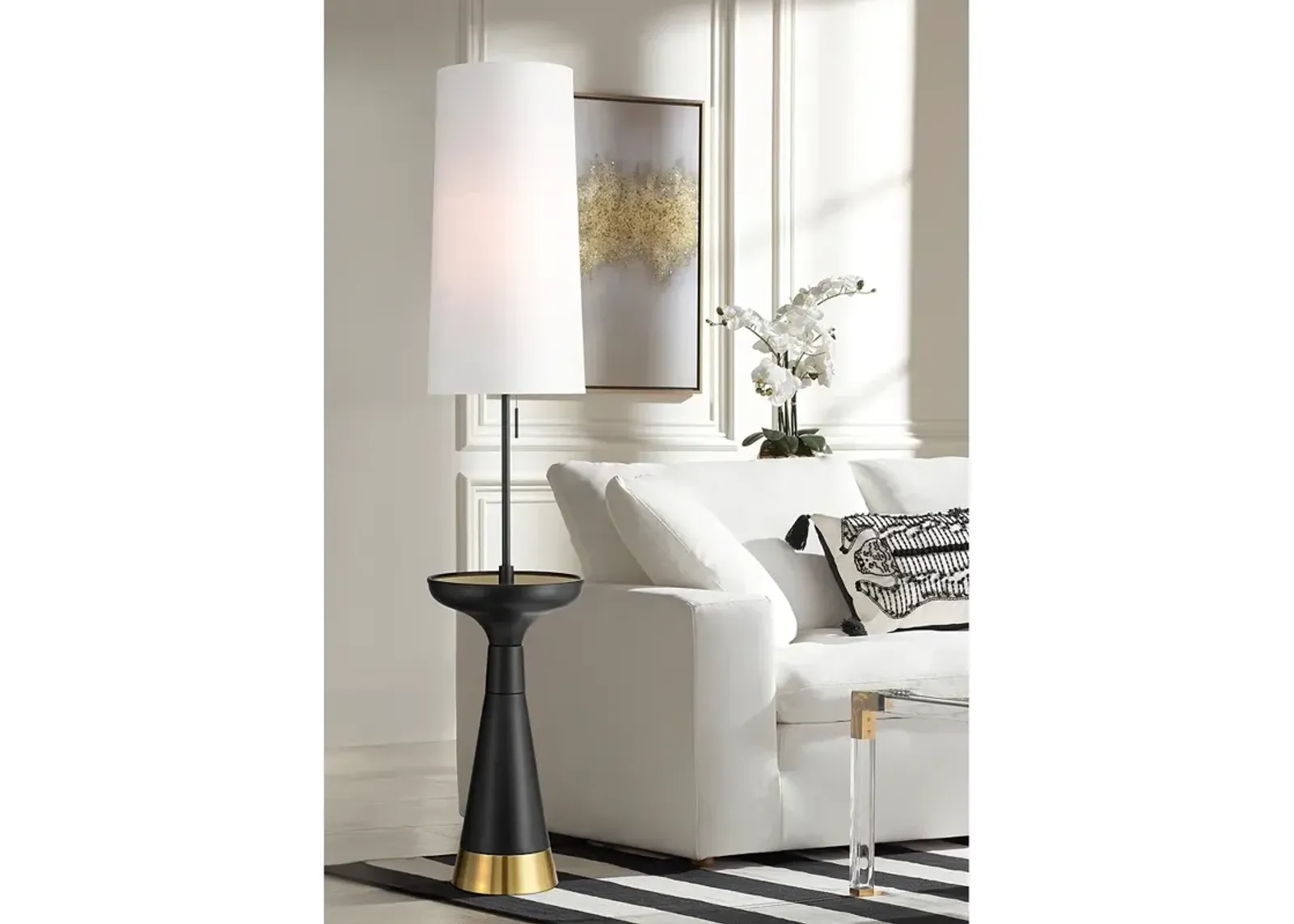 Possini Euro Otis 66" High Gold and Black Modern Tray Table Floor Lamp