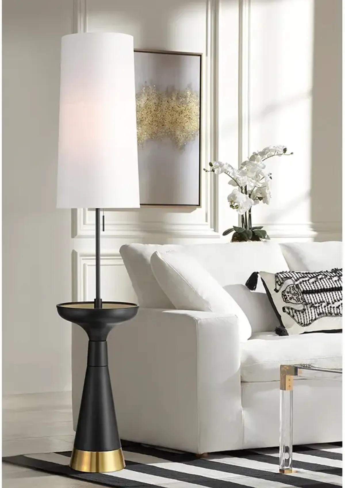 Possini Euro Otis 66" High Gold and Black Modern Tray Table Floor Lamp