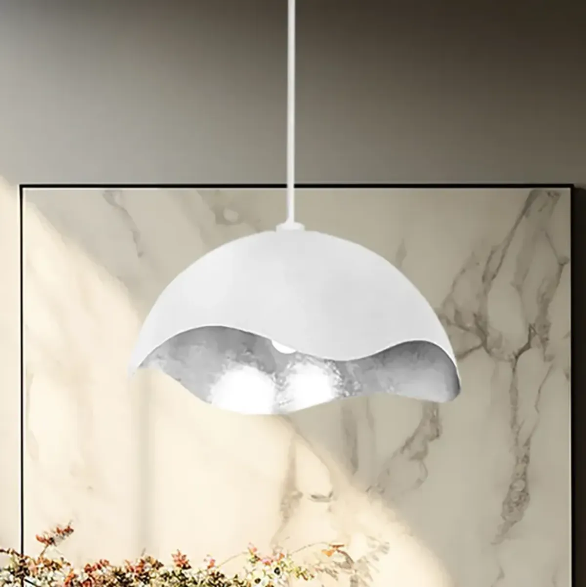 George Kovacs Eclos 1-Light Textured White with Silver Leaf Pendant