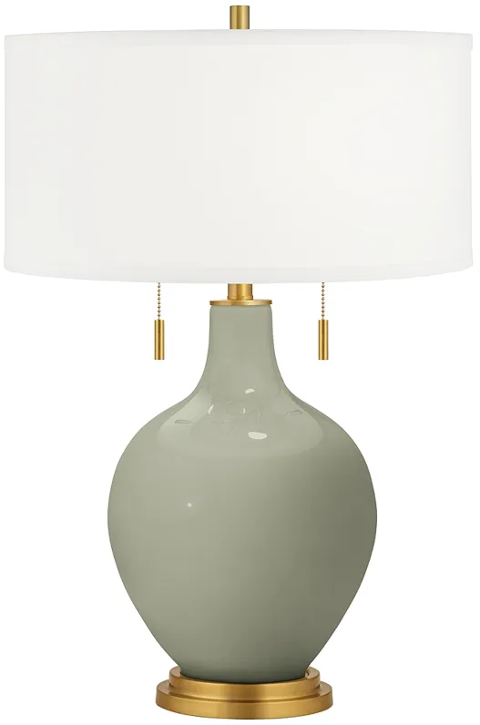 Color Plus Toby Brass Evergreen Fog Green Table Lamp
