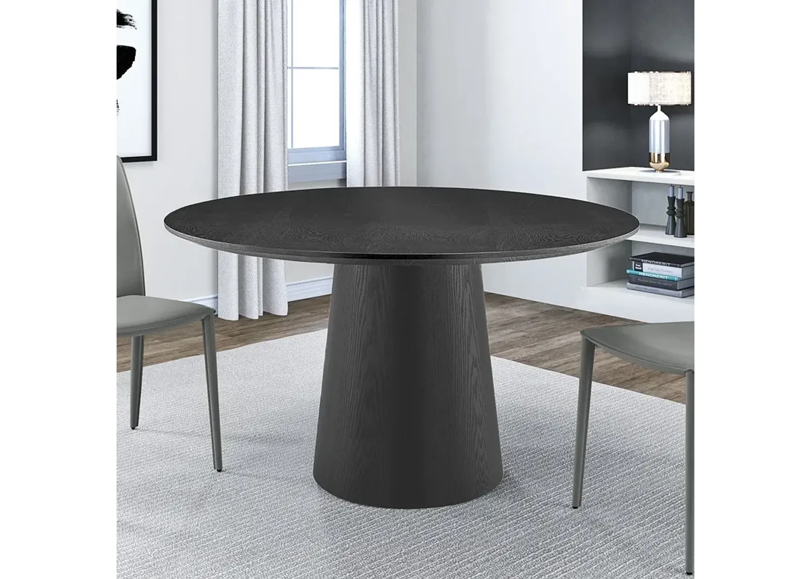 Wesley 53"W Ash Veneered Matte Black Round Dining Table