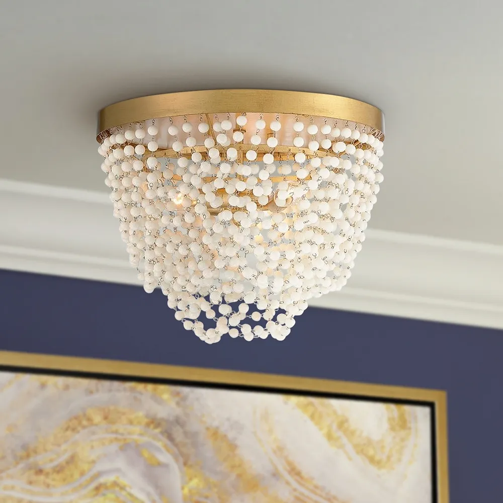 Fiona 13 3/4"W Antique Gold and White Beads Ceiling Light