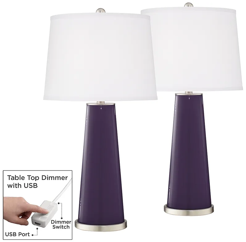 Color Plus Leo 29 1/2" Quixotic Plum Lamps Set of 2 with USB Dimmers