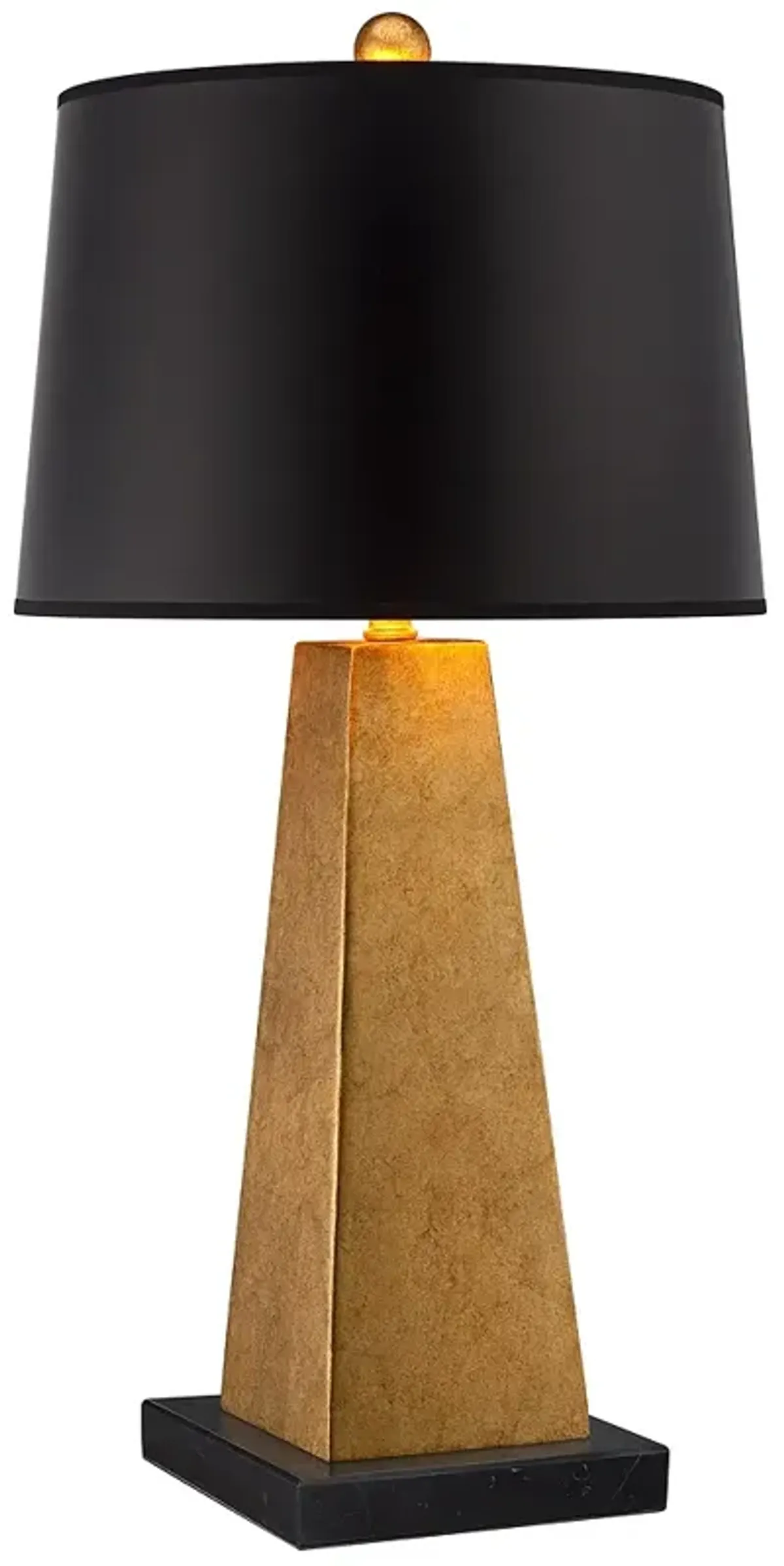 Possini Euro Gold Leaf Obelisk Table Lamp with Square Black Marble Riser