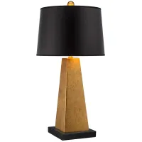 Possini Euro Gold Leaf Obelisk Table Lamp with Square Black Marble Riser