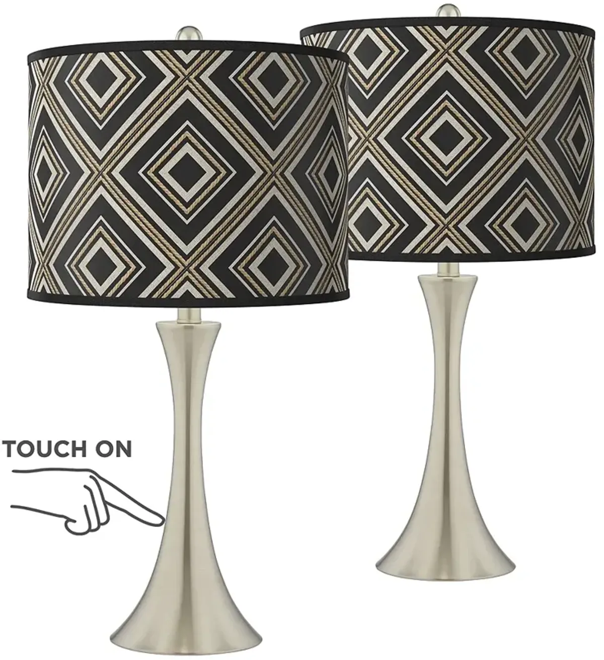 Rhythm Trish Brushed Nickel Touch Table Lamps Set of 2