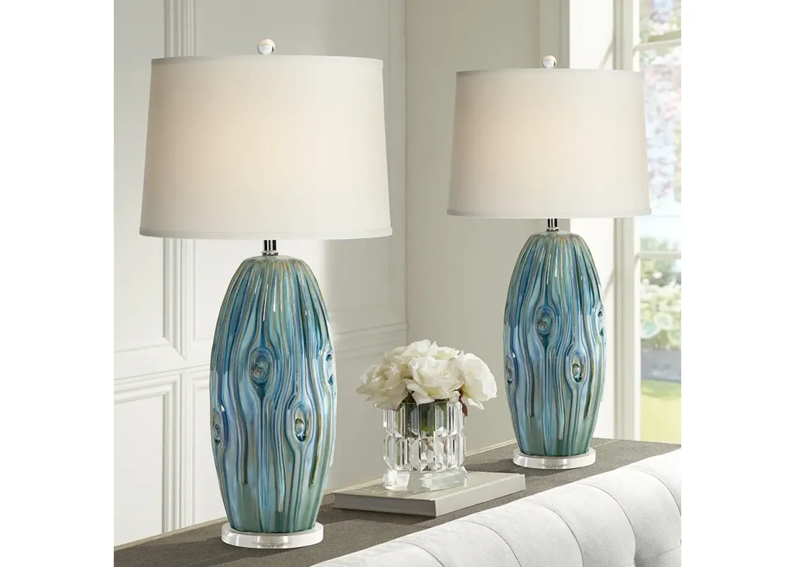 Possini Euro Eneya 31" Blue-Green Ceramic Table Lamps Set of 2