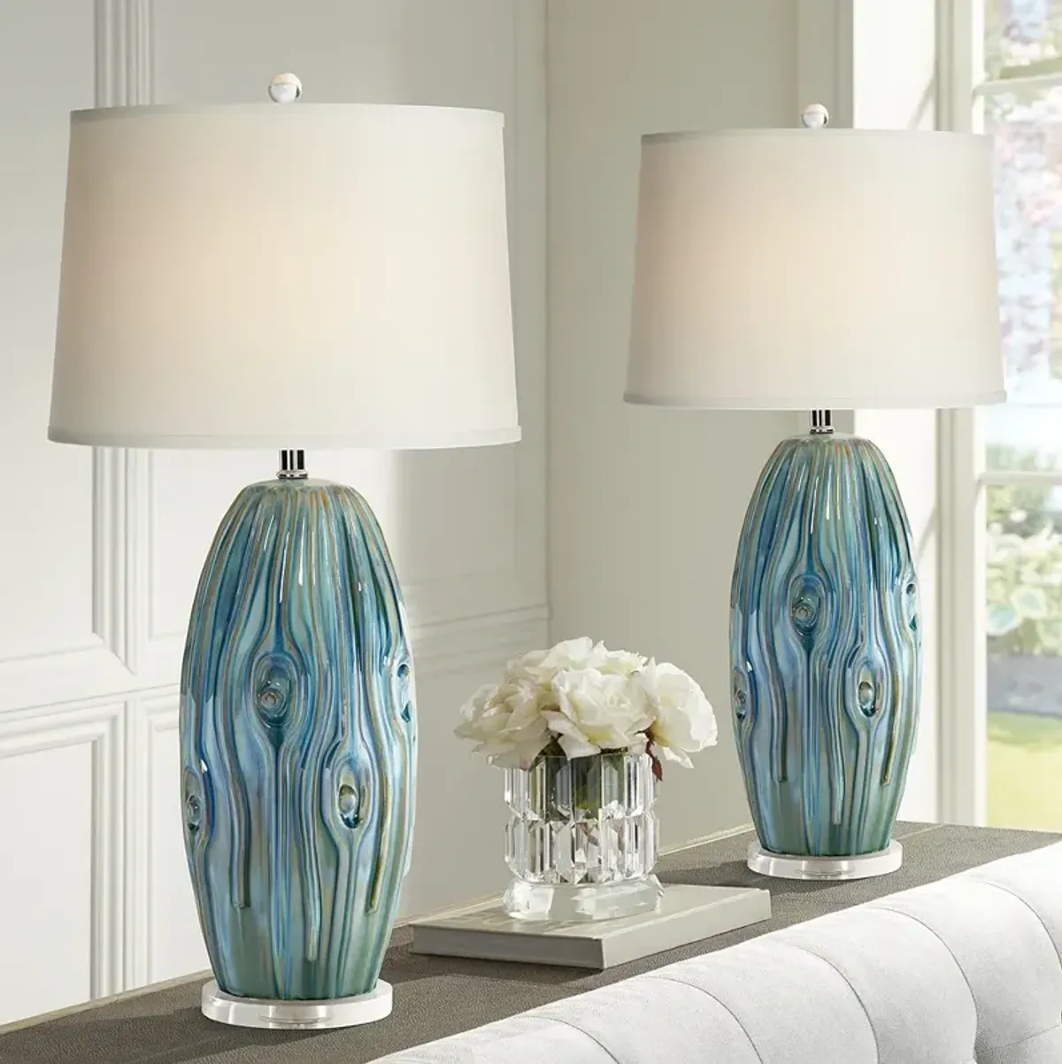 Possini Euro Eneya 31" Blue-Green Ceramic Table Lamps Set of 2