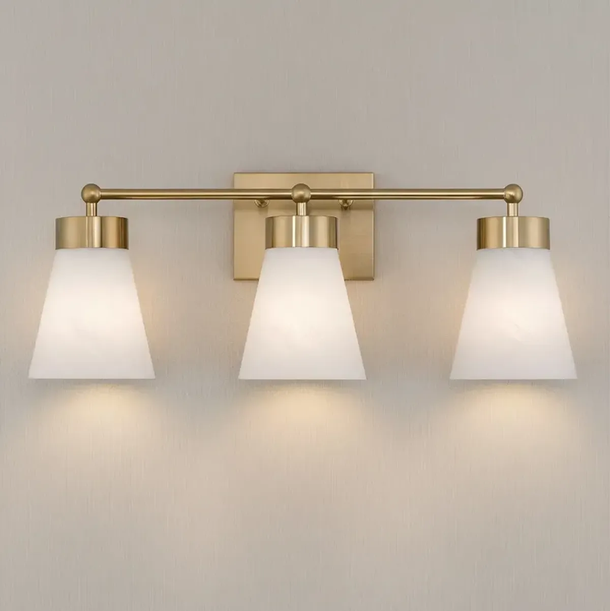 Hemingway 22" Wide Soft Gold and Cloud Glass 3-Light Bath Light