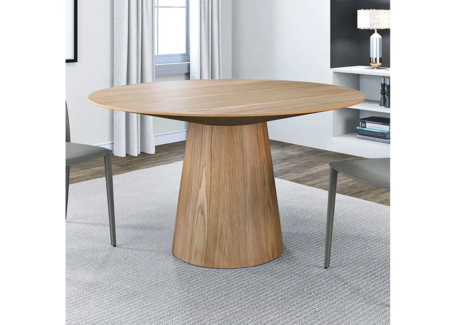 Wesley 53" Wide Oak Veneered Wood Round Dining Table