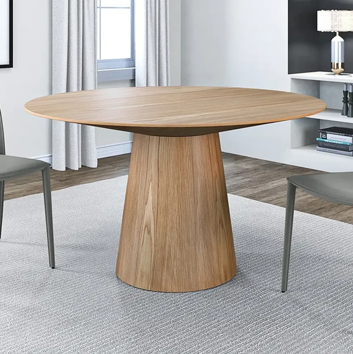 Wesley 53" Wide Oak Veneered Wood Round Dining Table