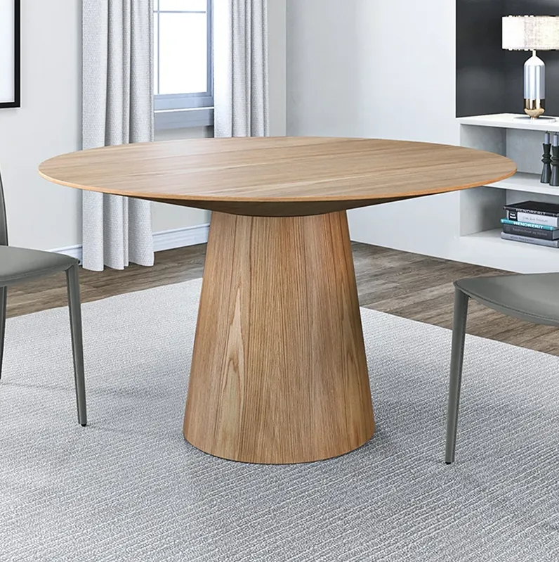 Wesley 53" Wide Oak Veneered Wood Round Dining Table