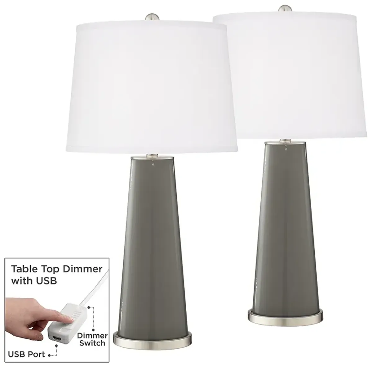 Gauntlet Gray Leo Table Lamp Set of 2 with Dimmers